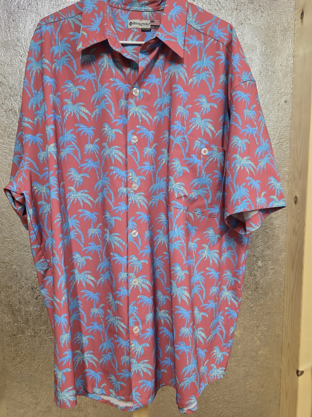 Weekenders Coral Short-Sleeve Button-Down Shirt with Blue Palm Print Size XXL